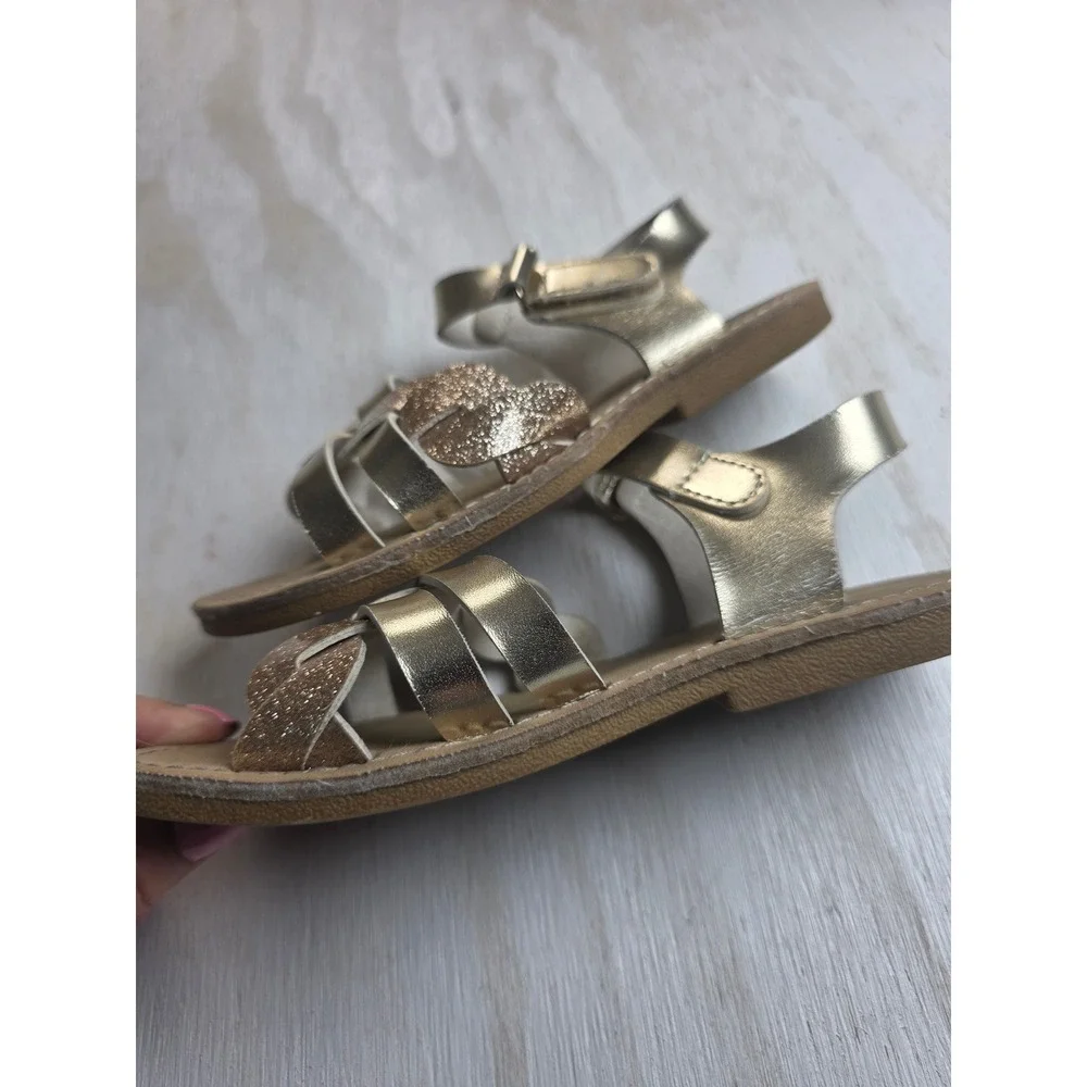 Gymboree Girls Gold Metallic Glitter Strappy Sandals Size 12 Boho Classic Summer
